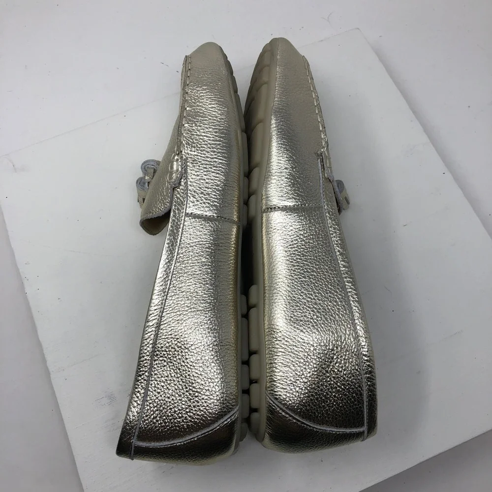 Marc Fisher Loafers Womens 9 Gold MLLAYNEY Metallic Leather Tassel Driving Chic